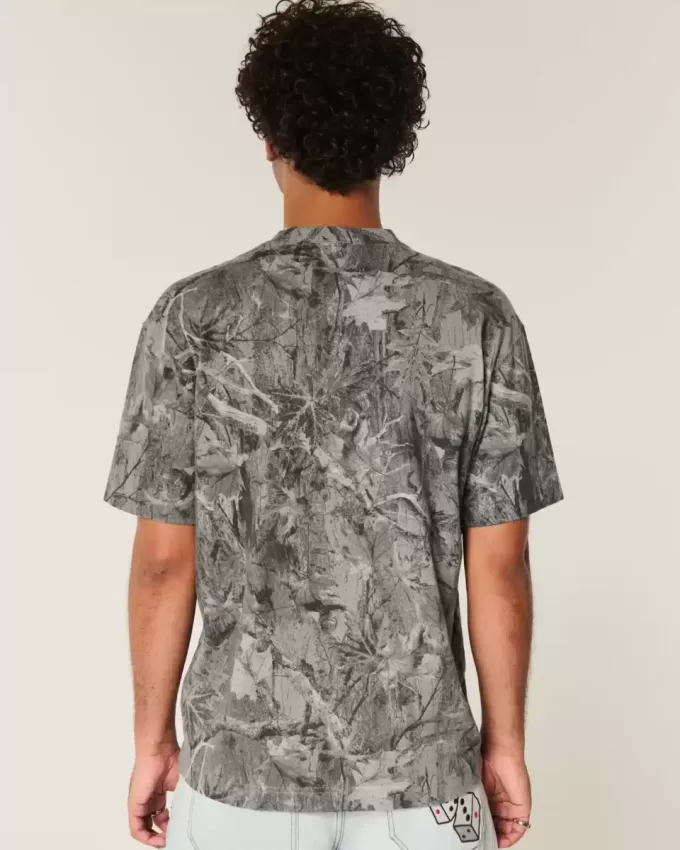 Boxy Heavyweight T-Shirt mit Rundhalsausschnitt und Camouflage-Muster Boxy Heavyweight T-Shirt mit Rundhalsausschnitt und Camouflage-Muster