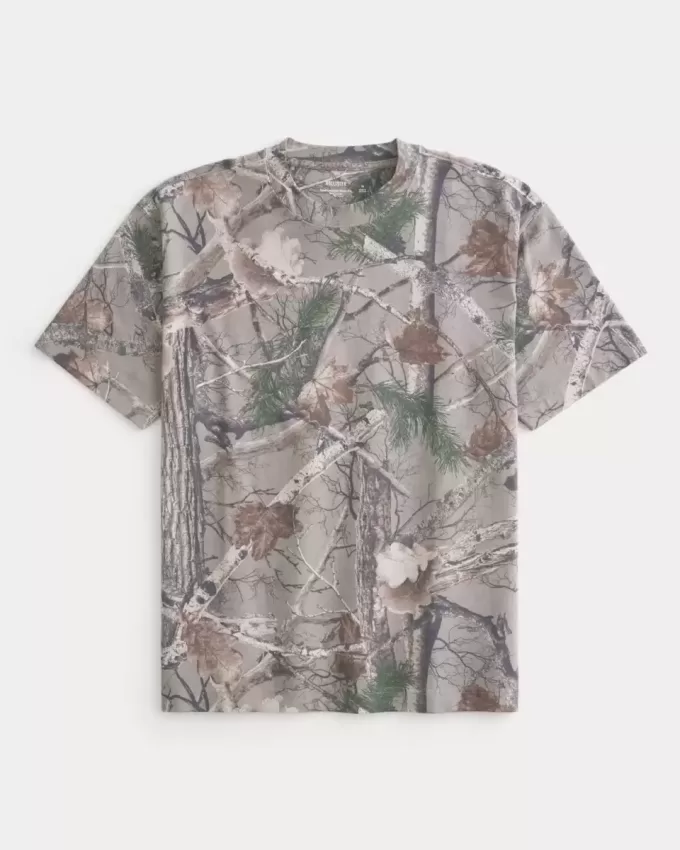 Boxy Heavyweight T-Shirt mit Rundhalsausschnitt und Camouflage-Muster Boxy Heavyweight T-Shirt mit Rundhalsausschnitt und Camouflage-Muster