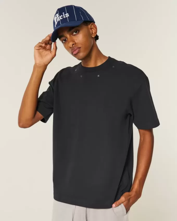 Boxy Heavyweight T-Shirt mit Rundhalsausschnitt und Sternenverzierung Boxy Heavyweight T-Shirt mit Rundhalsausschnitt und Sternenverzierung