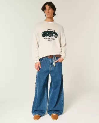 Boxy Racing Graphic Crew-Sweatshirt
