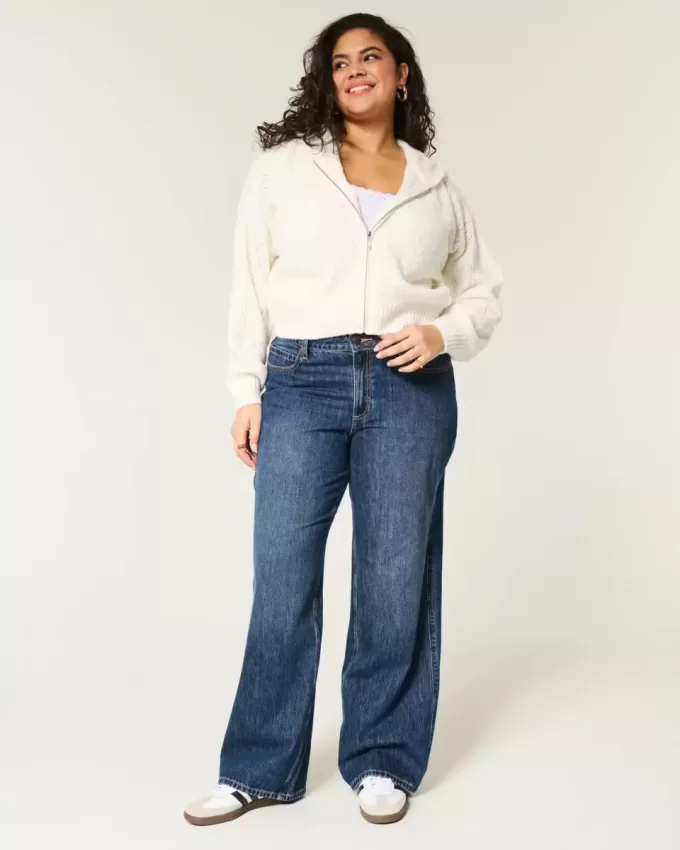 Curvy Baggy-Jeans mit mittlerer Leibhöhe und dunkler Waschung