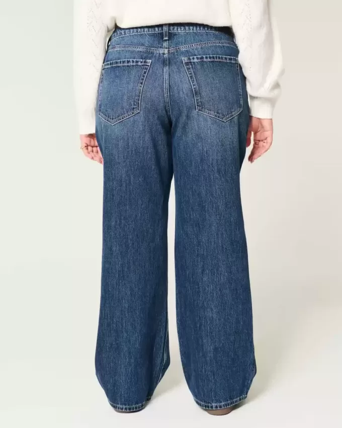 Curvy Baggy-Jeans mit mittlerer Leibhöhe und dunkler Waschung