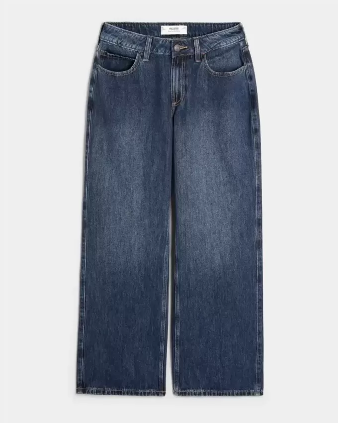 Curvy Baggy-Jeans mit mittlerer Leibhöhe und dunkler Waschung