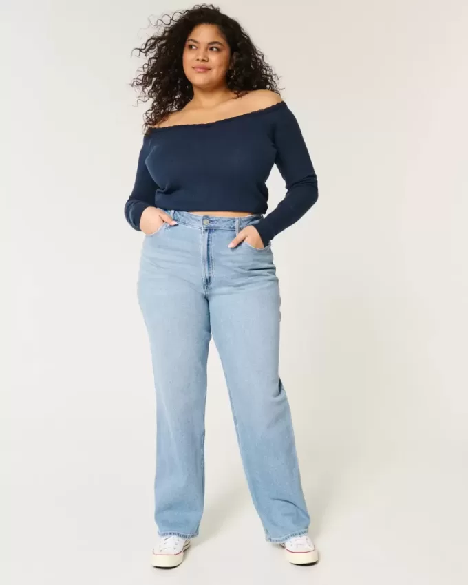 Curvy Dad-Jeans mit ultrahohem Bund und mittlerer Waschung