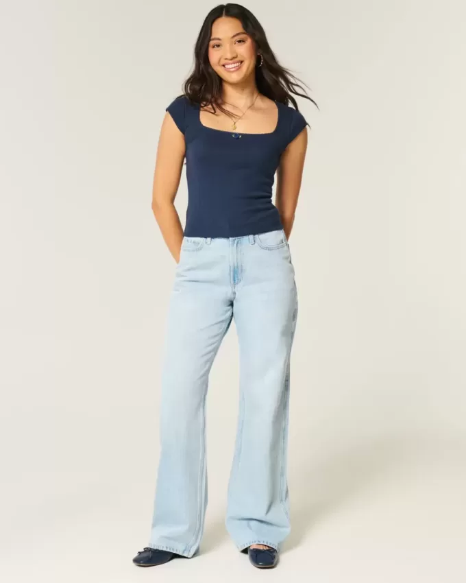 Curvy High-Rise Baggy-Jeans in heller Waschung