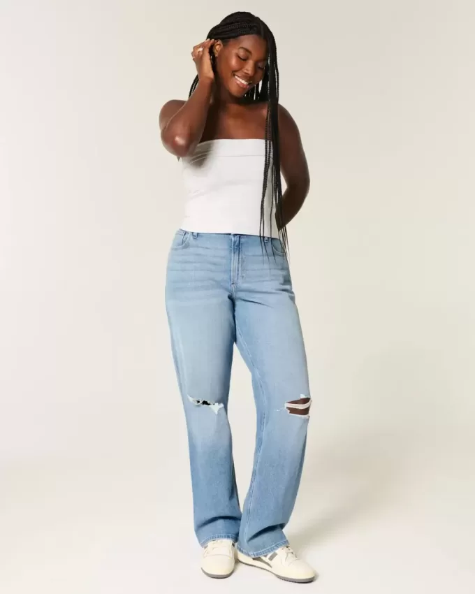 Curvy High-Rise-Dad-Jeans mit Rissen in mittlerer Waschung