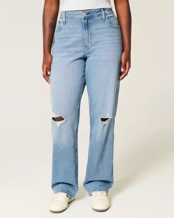 Curvy High-Rise-Dad-Jeans mit Rissen in mittlerer Waschung