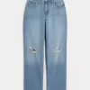 Curvy High-Rise-Dad-Jeans mit Rissen in mittlerer Waschung