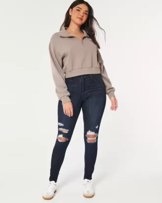Curvy High-Rise-Jeansleggings in dunkler Waschung mit Rissen