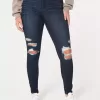 Curvy High-Rise-Jeansleggings in dunkler Waschung mit Rissen Curvy High-Rise-Jeansleggings in dunkler Waschung mit Rissen
