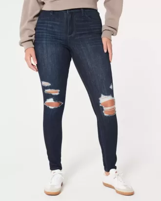 Curvy High-Rise-Jeansleggings in dunkler Waschung mit Rissen