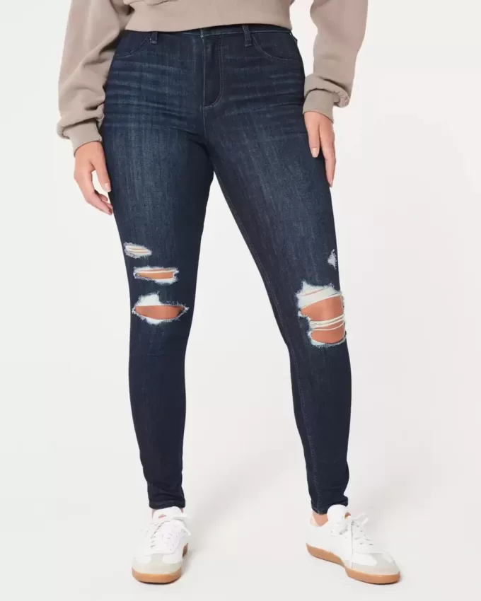 Curvy High-Rise-Jeansleggings in dunkler Waschung mit Rissen Curvy High-Rise-Jeansleggings in dunkler Waschung mit Rissen