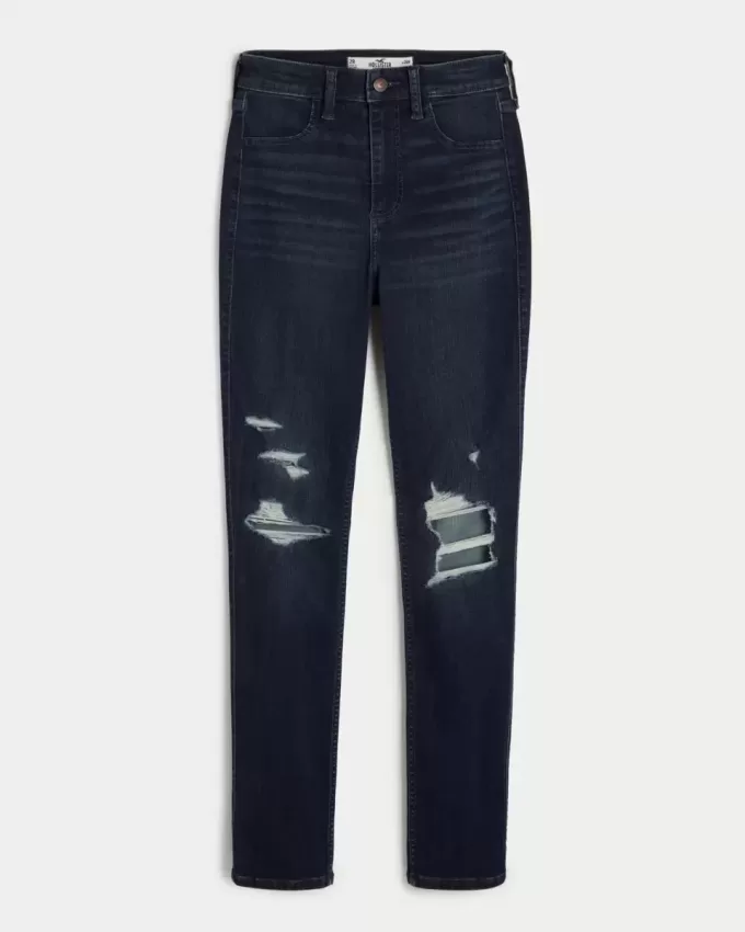 Curvy High-Rise-Jeansleggings in dunkler Waschung mit Rissen Curvy High-Rise-Jeansleggings in dunkler Waschung mit Rissen