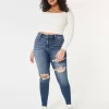 Curvy High-Rise Ripped Super Skinny Jeans in dunkler Waschung Curvy High-Rise Ripped Super Skinny Jeans in dunkler Waschung