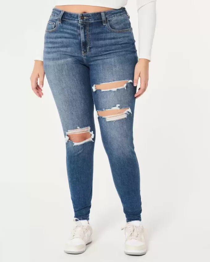 Curvy High-Rise Ripped Super Skinny Jeans in dunkler Waschung Curvy High-Rise Ripped Super Skinny Jeans in dunkler Waschung