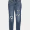 Curvy High-Rise Ripped Super Skinny Jeans in dunkler Waschung Curvy High-Rise Ripped Super Skinny Jeans in dunkler Waschung