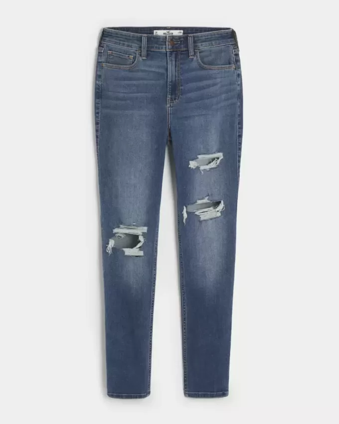 Curvy High-Rise Ripped Super Skinny Jeans in dunkler Waschung Curvy High-Rise Ripped Super Skinny Jeans in dunkler Waschung