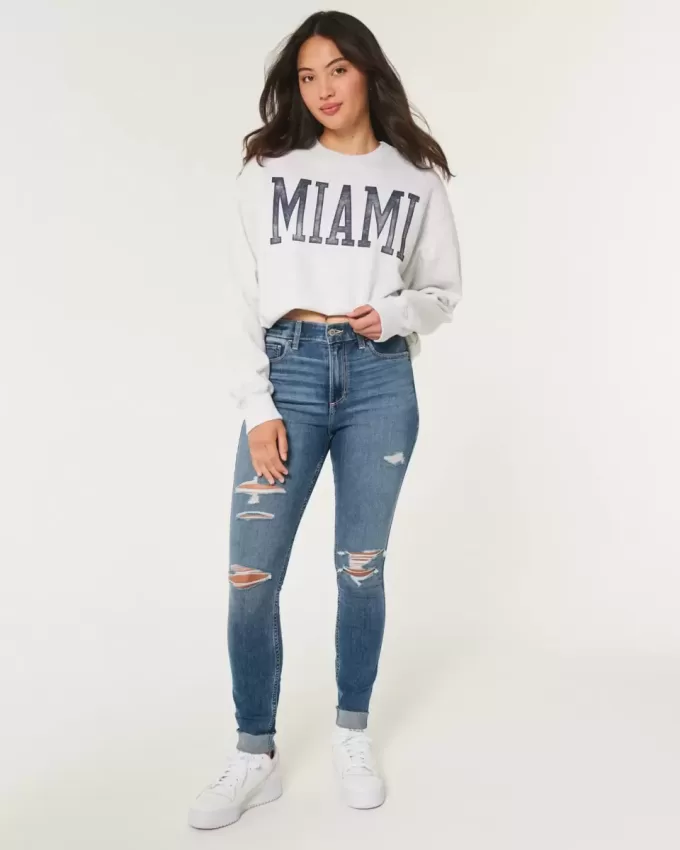 Curvy High-Rise Ripped Super Skinny Jeans in mittlerer Waschung Curvy High-Rise Ripped Super Skinny Jeans in mittlerer Waschung