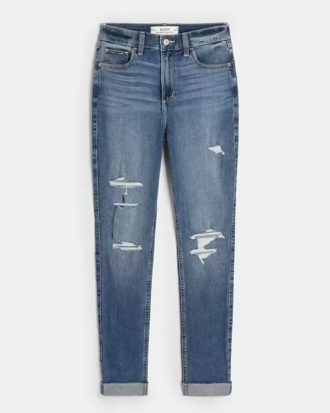 Curvy High-Rise Ripped Super Skinny Jeans in mittlerer Waschung Curvy High-Rise Ripped Super Skinny Jeans in mittlerer Waschung