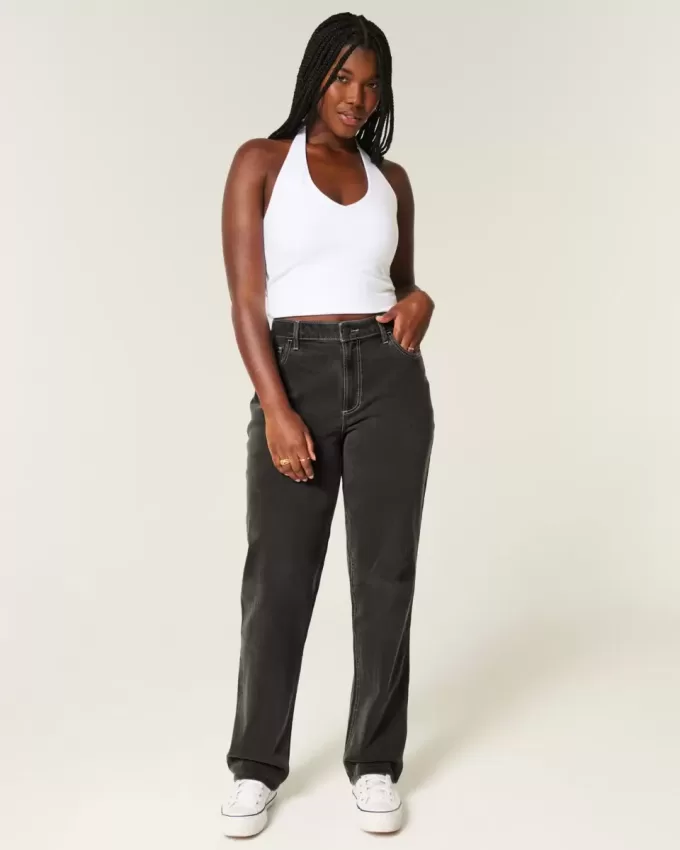 Curvy High-Rise Straight Jeans in verwaschenem Schwarz Curvy High-Rise Straight Jeans in verwaschenem Schwarz