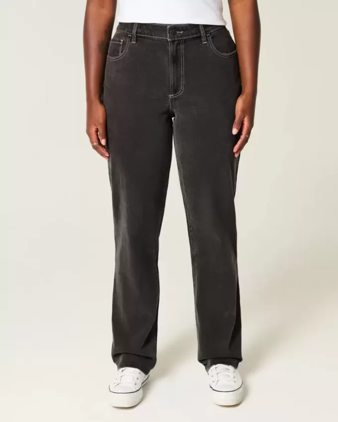Curvy High-Rise Straight Jeans in verwaschenem Schwarz Curvy High-Rise Straight Jeans in verwaschenem Schwarz