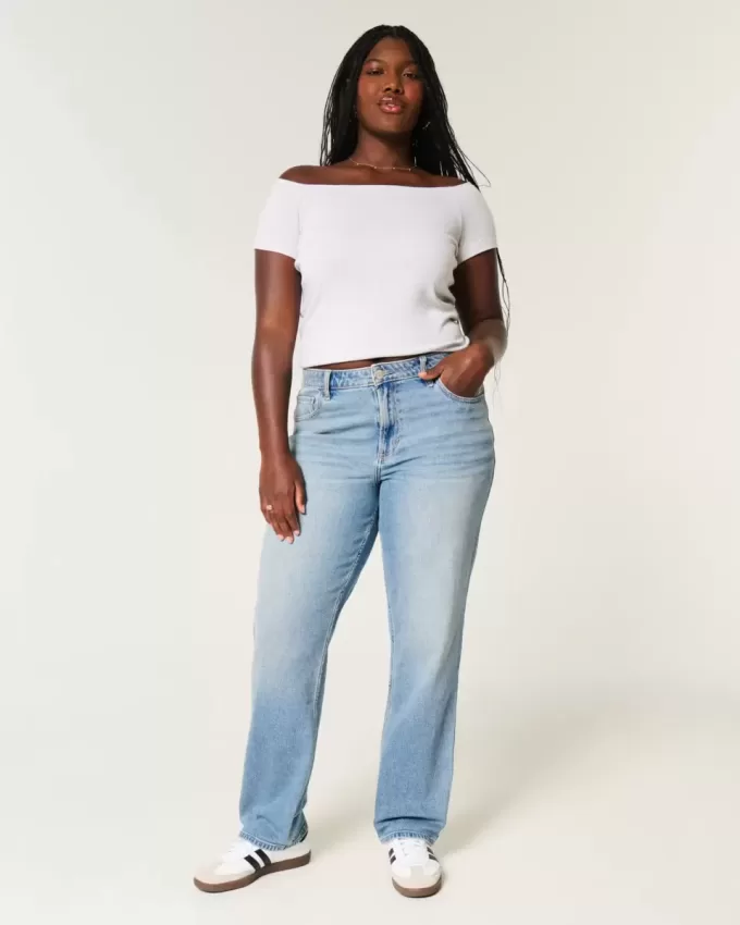 Curvy High-Rise Straight Jeans mit mittlerer Waschung Curvy High-Rise Straight Jeans mit mittlerer Waschung