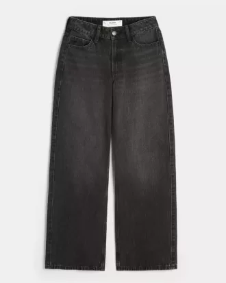 Curvy High-Rise verwaschene schwarze Baggy-Jeans