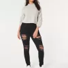 Curvy High-Rise zerrissene schwarze Super Skinny Jeans Curvy High-Rise zerrissene schwarze Super Skinny Jeans