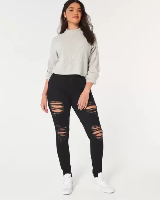 Curvy High-Rise zerrissene schwarze Super Skinny Jeans