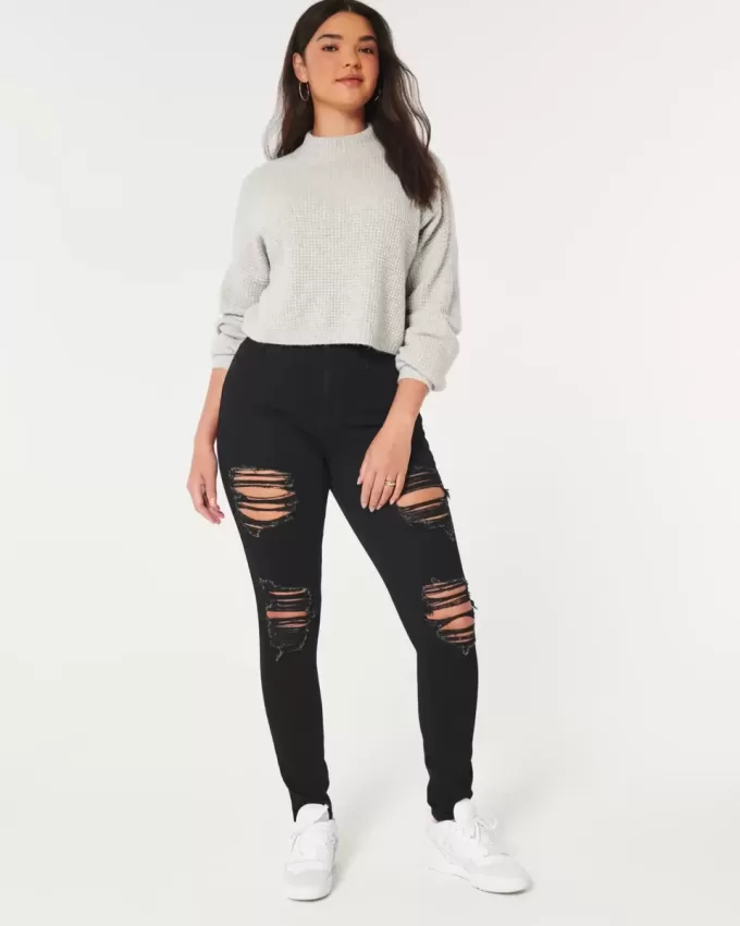 Curvy High-Rise zerrissene schwarze Super Skinny Jeans Curvy High-Rise zerrissene schwarze Super Skinny Jeans