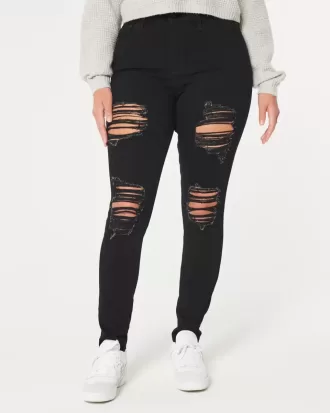 Curvy High-Rise zerrissene schwarze Super Skinny Jeans