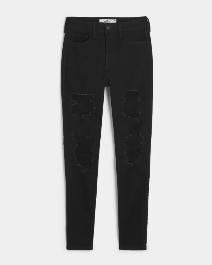 Curvy High-Rise zerrissene schwarze Super Skinny Jeans Curvy High-Rise zerrissene schwarze Super Skinny Jeans
