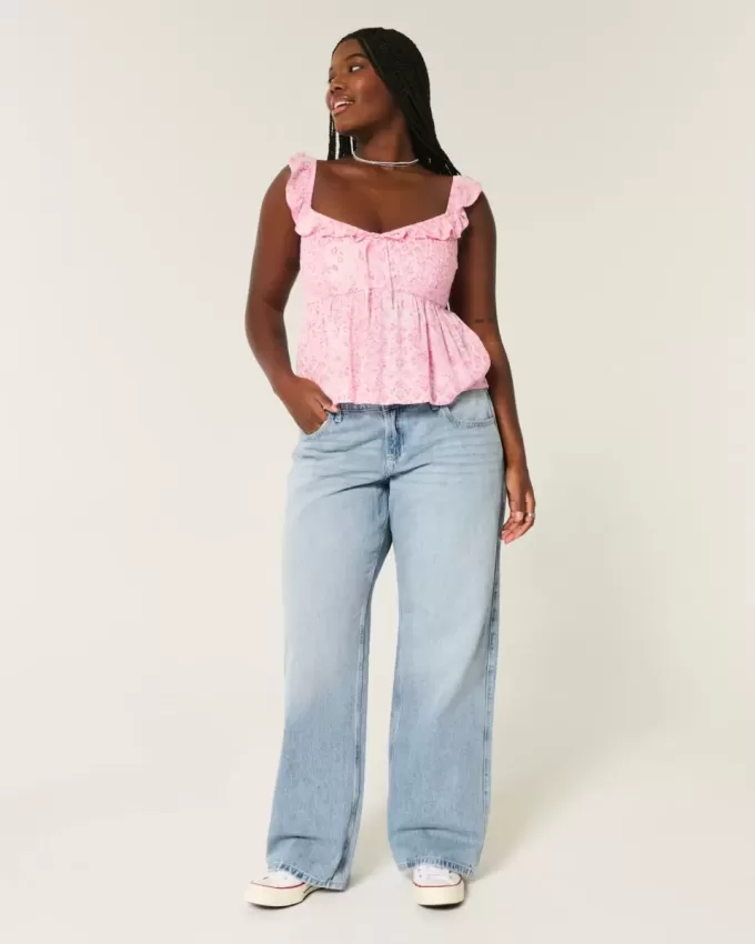 Curvy Low-Rise Baggy-Jeans in heller Waschung