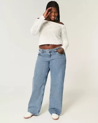 Curvy Low Rise Baggy-Jeans in mittlerer Waschung