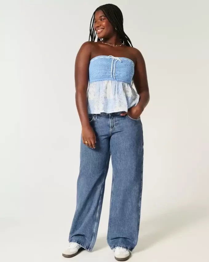 Curvy Low Rise Baggy-Jeans in mittlerer Waschung