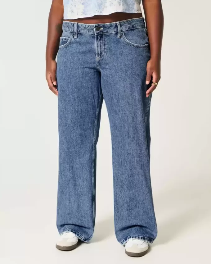 Curvy Low Rise Baggy-Jeans in mittlerer Waschung