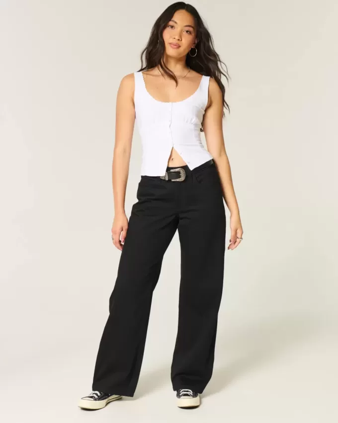 Curvy Low-Rise Baggy-Jeans in Schwarz