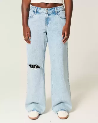 Curvy Low-Rise Baggy-Jeans mit Rissen in heller Waschung