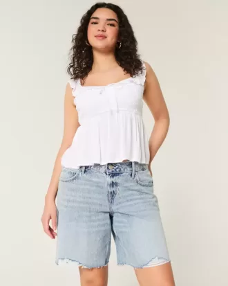 Curvy Low-Rise Baggy Jort im Distressed-Look, hell gewaschen