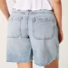 Curvy Low-Rise Baggy Jort im Distressed-Look, hell gewaschen