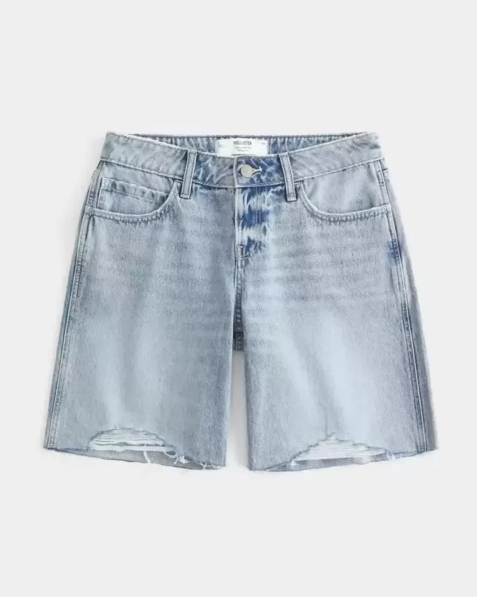 Curvy Low-Rise Baggy Jort im Distressed-Look, hell gewaschen