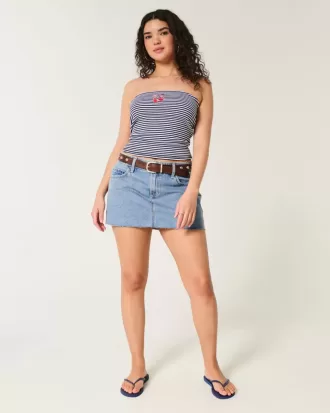 Curvy Low-Rise-Mini-Skort aus Denim in mittlerer Waschung