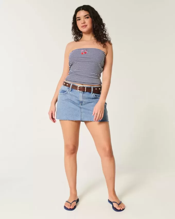 Curvy Low-Rise-Mini-Skort aus Denim in mittlerer Waschung