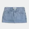 Curvy Low-Rise-Mini-Skort aus Denim in mittlerer Waschung