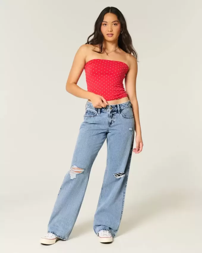 Curvy Low-Rise-Rip-Baggy-Jeans in mittlerer Waschung Curvy Low-Rise-Rip-Baggy-Jeans in mittlerer Waschung