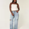 Curvy Low-Rise-Rip-Baggy-Jeans in mittlerer Waschung Curvy Low-Rise-Rip-Baggy-Jeans in mittlerer Waschung