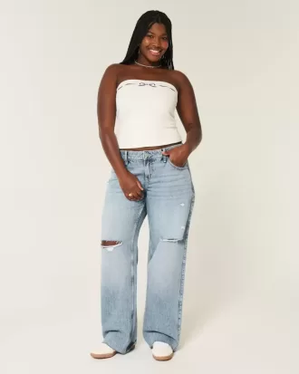 Curvy Low-Rise-Rip-Baggy-Jeans in mittlerer Waschung Curvy Low-Rise-Rip-Baggy-Jeans in mittlerer Waschung