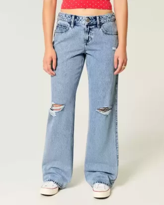 Curvy Low-Rise-Rip-Baggy-Jeans in mittlerer Waschung