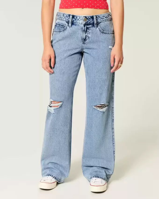 Curvy Low-Rise-Rip-Baggy-Jeans in mittlerer Waschung Curvy Low-Rise-Rip-Baggy-Jeans in mittlerer Waschung