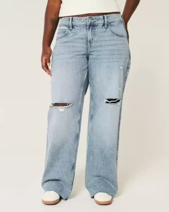Curvy Low-Rise-Rip-Baggy-Jeans in mittlerer Waschung Curvy Low-Rise-Rip-Baggy-Jeans in mittlerer Waschung